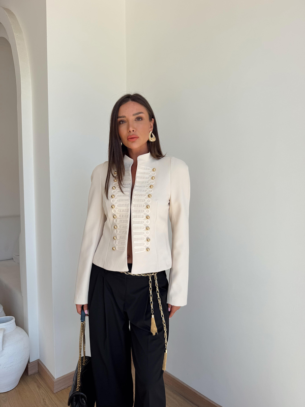 Düğmeli Slim Fit Ceket Bej