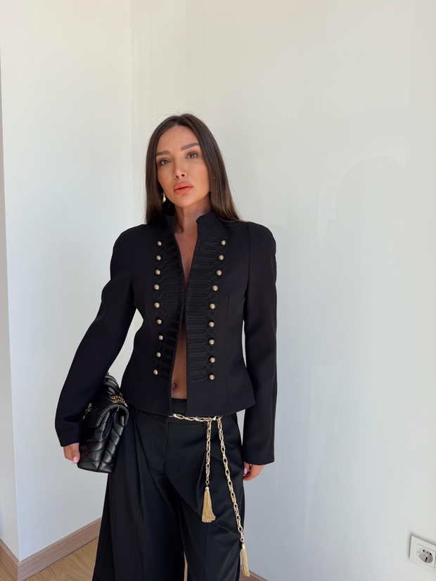 Düğmeli Slim Fit Ceket Siyah