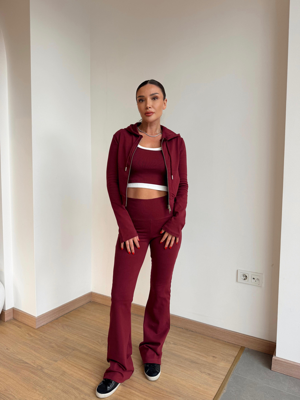 Fermuarlı Basic 3Lü Takım Bordo