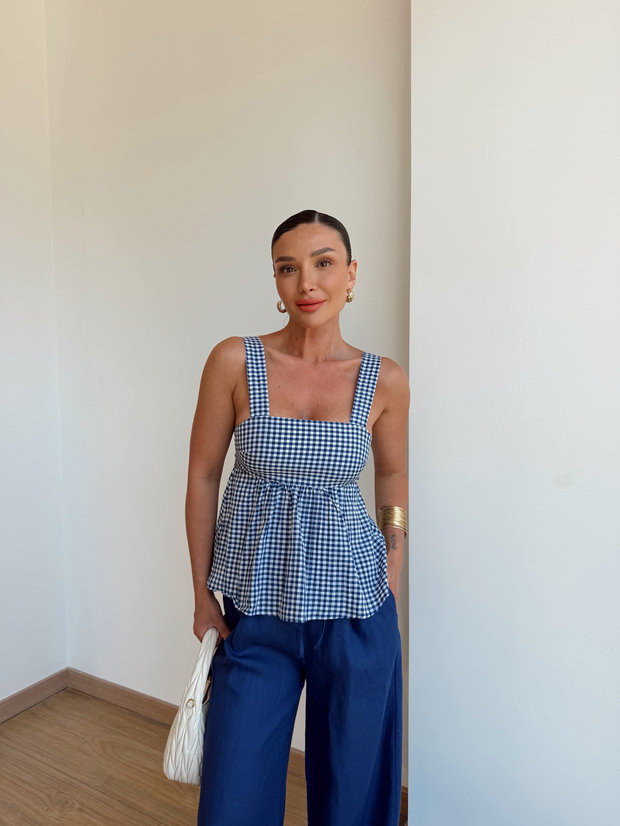 Fiyonk Detaylı Pötikareli Bluz