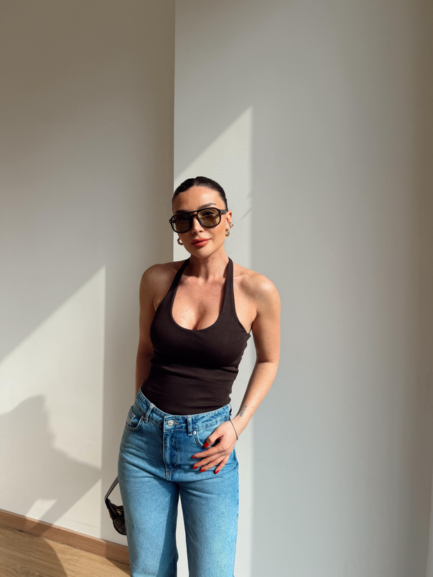 Halter Yaka Top Kahve