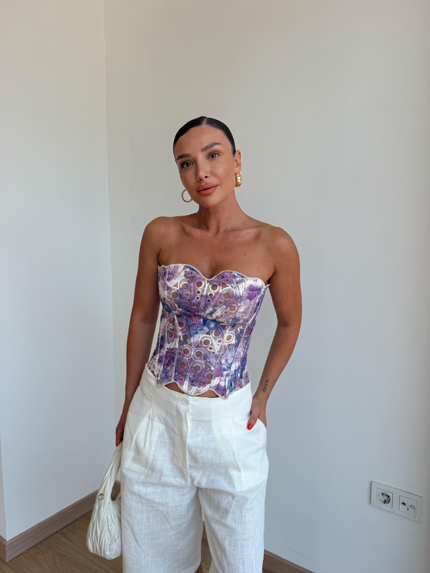 İthal Tasarım Korse Bluz Lila