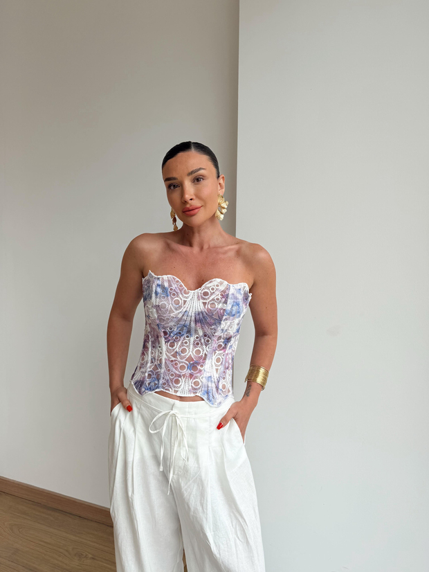 İthal Tasarım Korse Bluz Lila