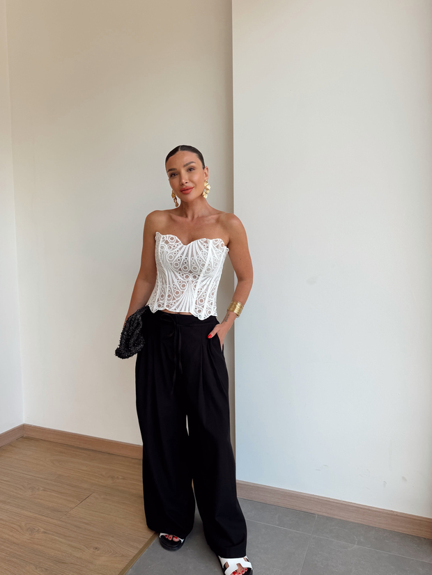 Keten Karışımlı Pens Detaylı Pantolon Siyah
