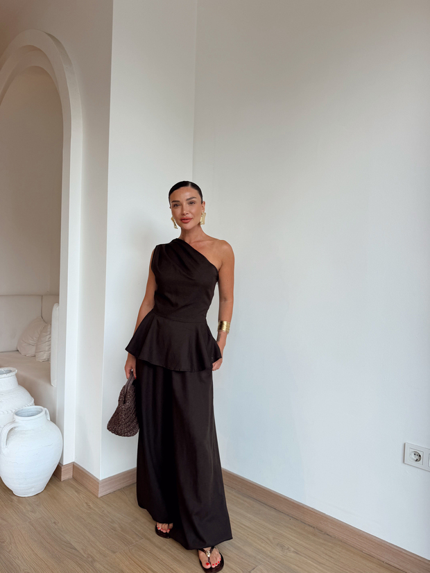 Keten Şalvar Model Takım Kahve
