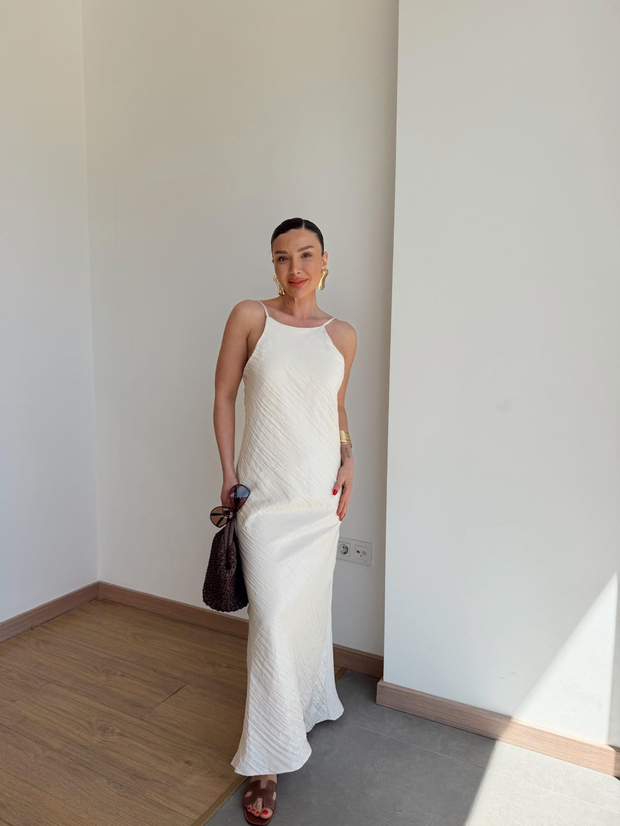 Kırışık Model Elbise Bej