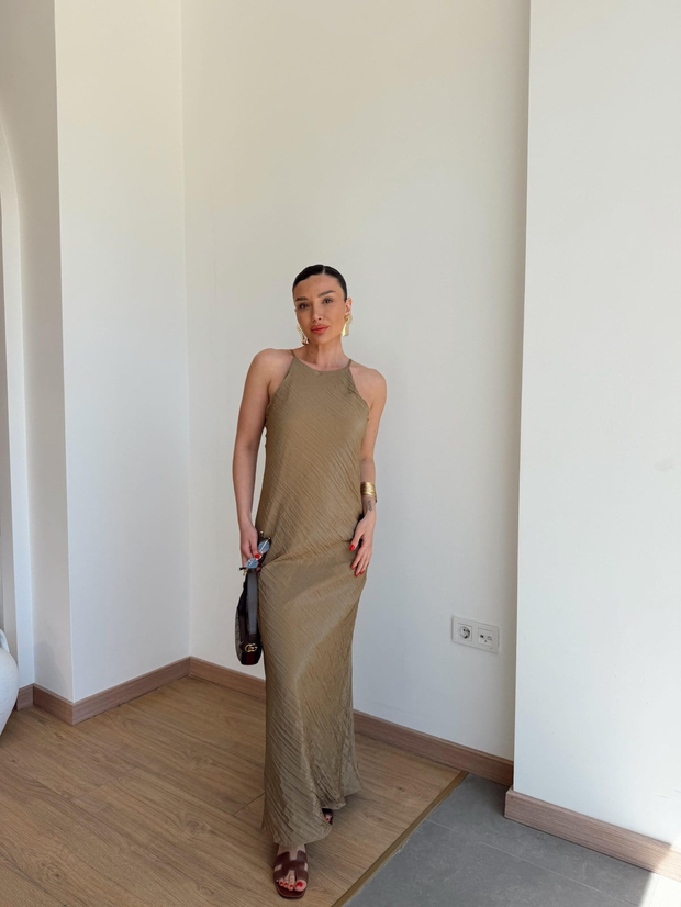 Kırışık Model Elbise Haki