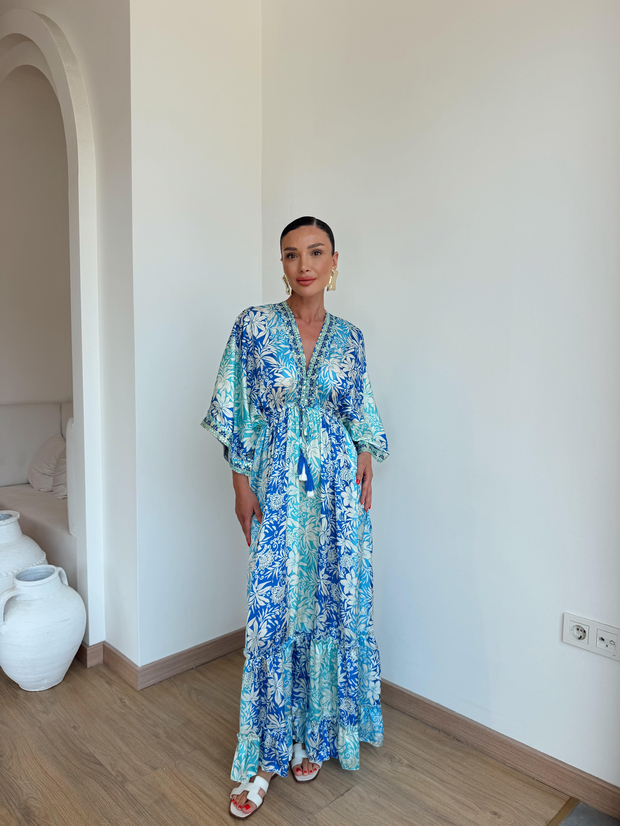 Mavi Desenli Elbise 