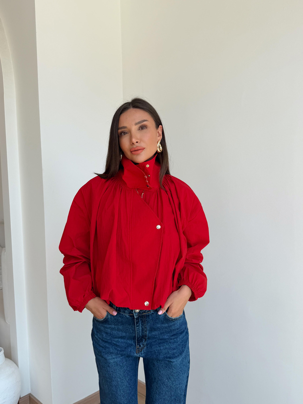 Oversize Dik Yaka Bomber Ceket Kırmızı