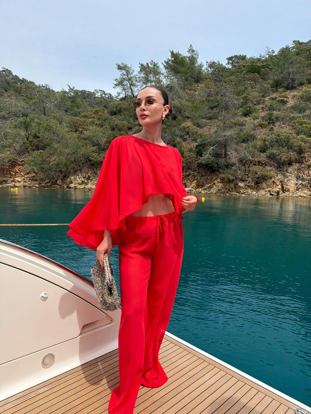 Pelerinli Beachwear Takım Kırmızı