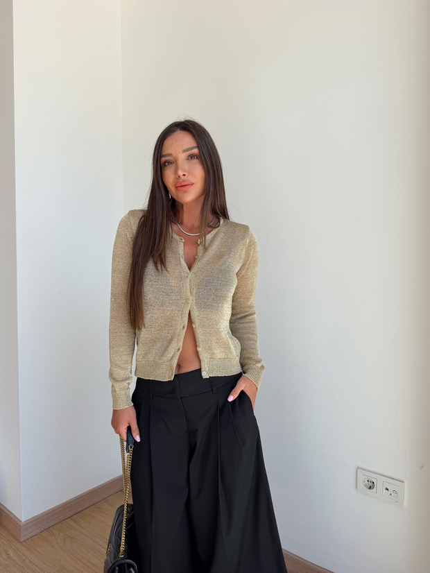 Simli Gold Düğmeli Merserize Hırka
