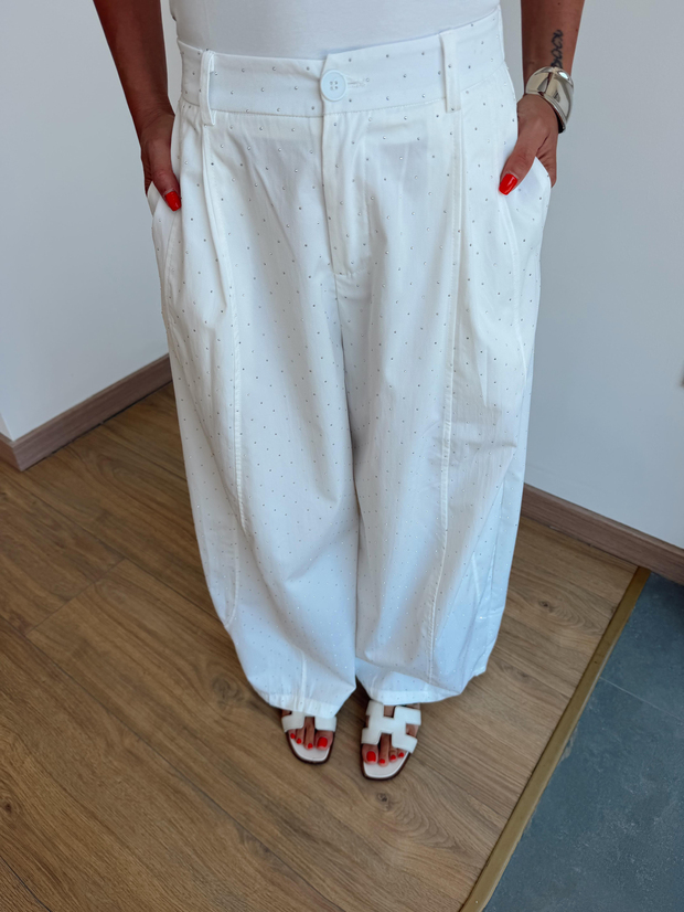Taş Baskılı Balon Pantolon Ekru