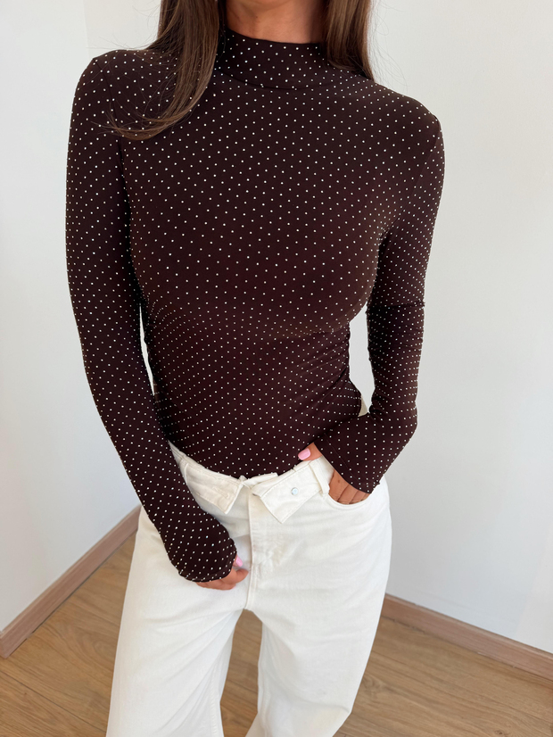 Taş Baskılı Bodysuit Kahve