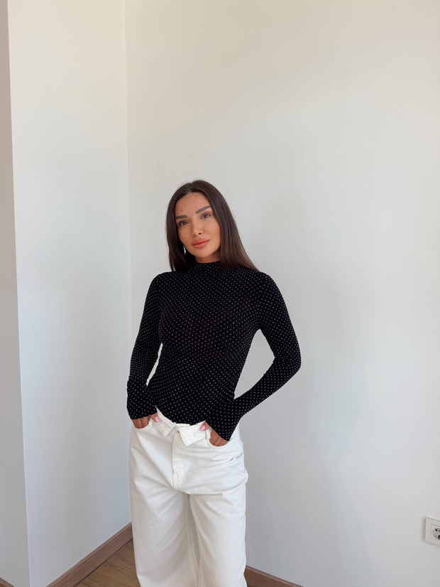 Taş Baskılı Bodysuit Siyah