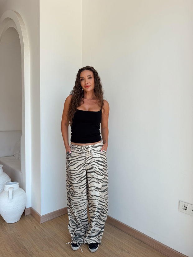 Zebra Desen Büzmeli Pantolon