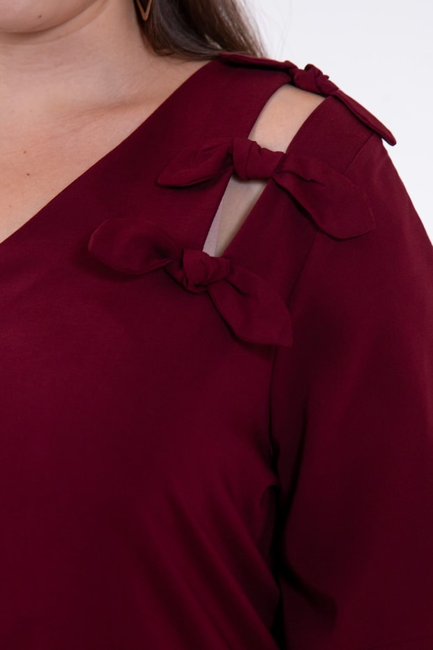 Büyük Beden 1111041 Fiyonk Detaylı Bluz  Bordo