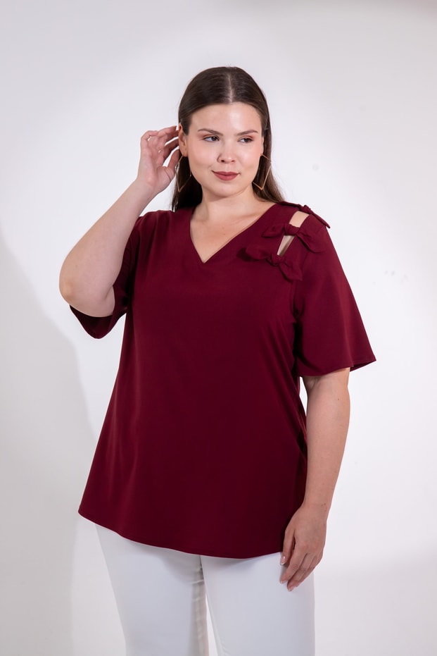 Büyük Beden 1111041 Fiyonk Detaylı Bluz  Bordo