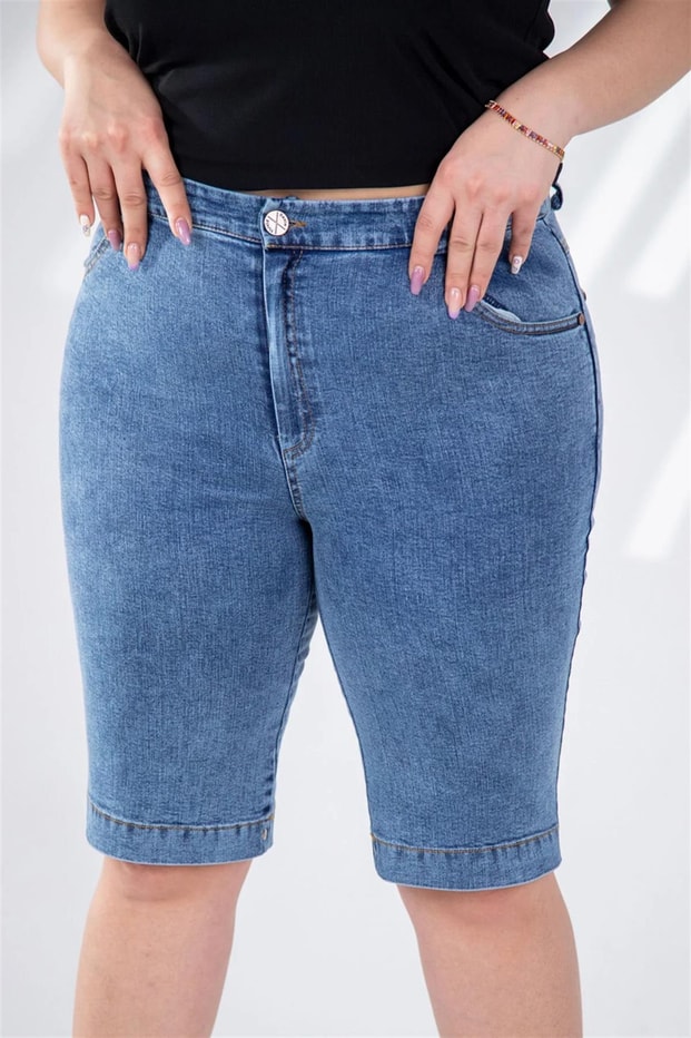 Büyük Beden 112006 Denim Kapri-Pantolon  Mavi