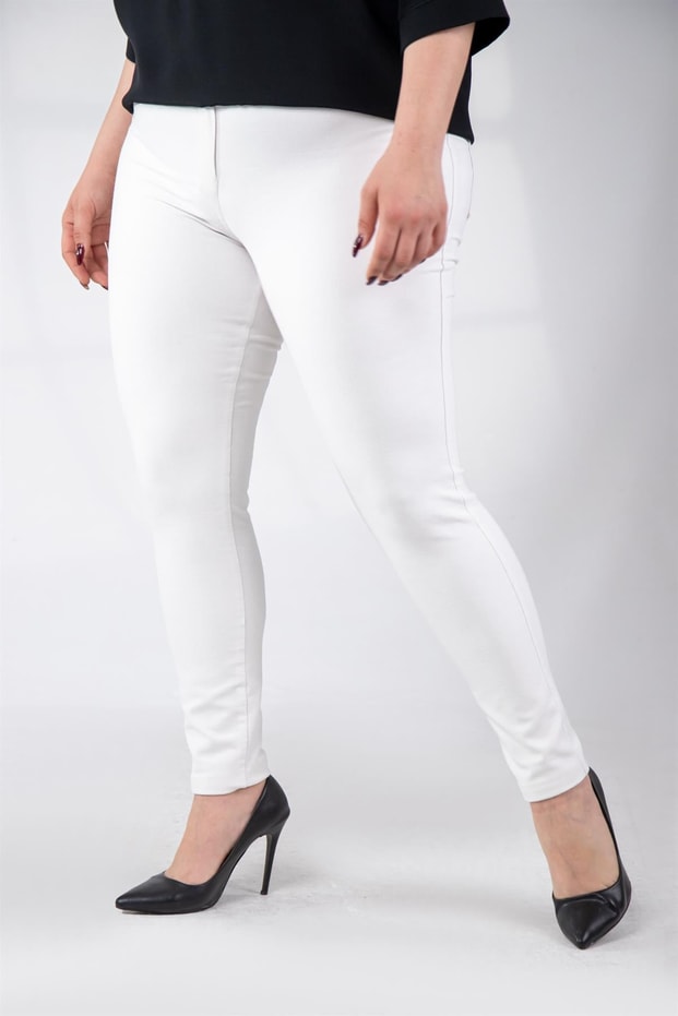 Büyük Beden 1120271  Full Lycra Pantolon  Beyaz