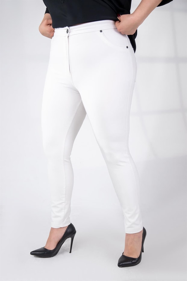 Büyük Beden 1120271  Full Lycra Pantolon  Beyaz