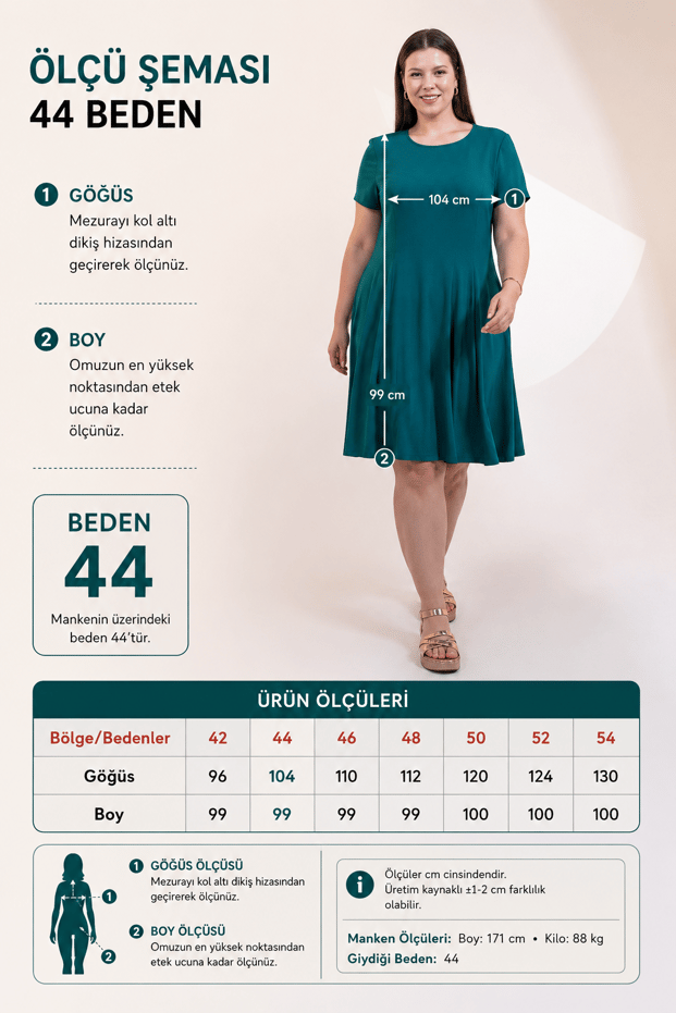 Büyük Beden 1122632 Eteği Kloş Elbise Yeşil