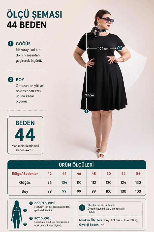 Büyük Beden 1122632 Eteği Kloş Elbise Siyah