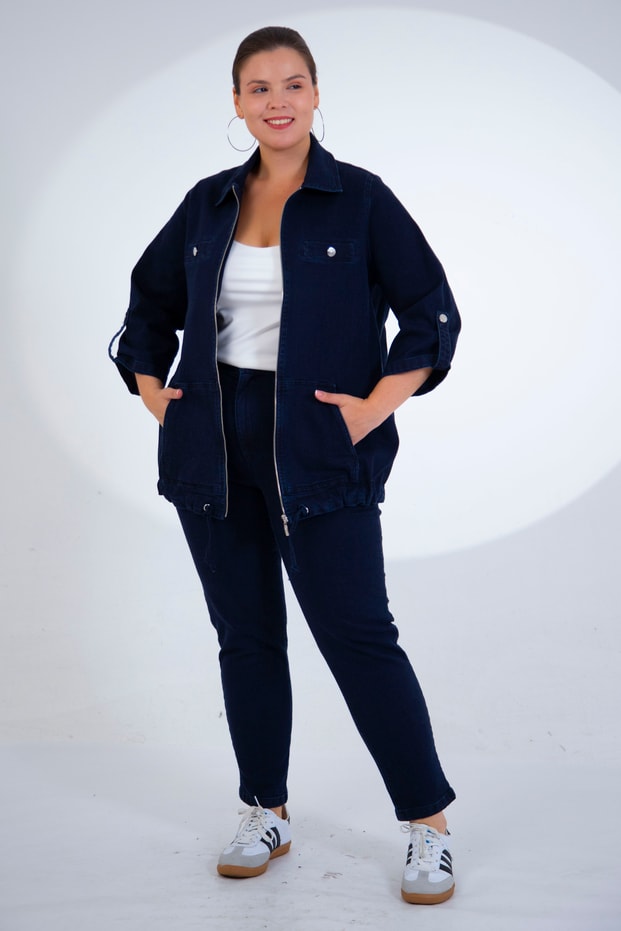 Büyük Beden 1213037 Ceplİ-Fermuarlı Ceket  Lacivert