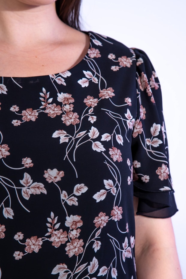 Büyük Beden 122023 Accord Desenli Elbise  Kahverengi