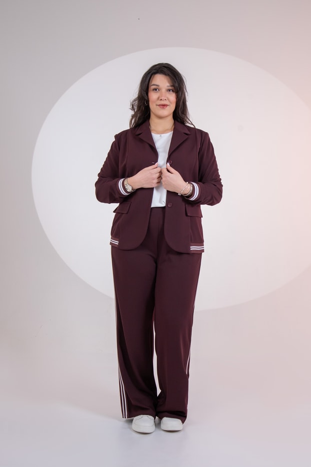 Büyük Beden 1222654 Ribanalı 2li Takım Mürdüm