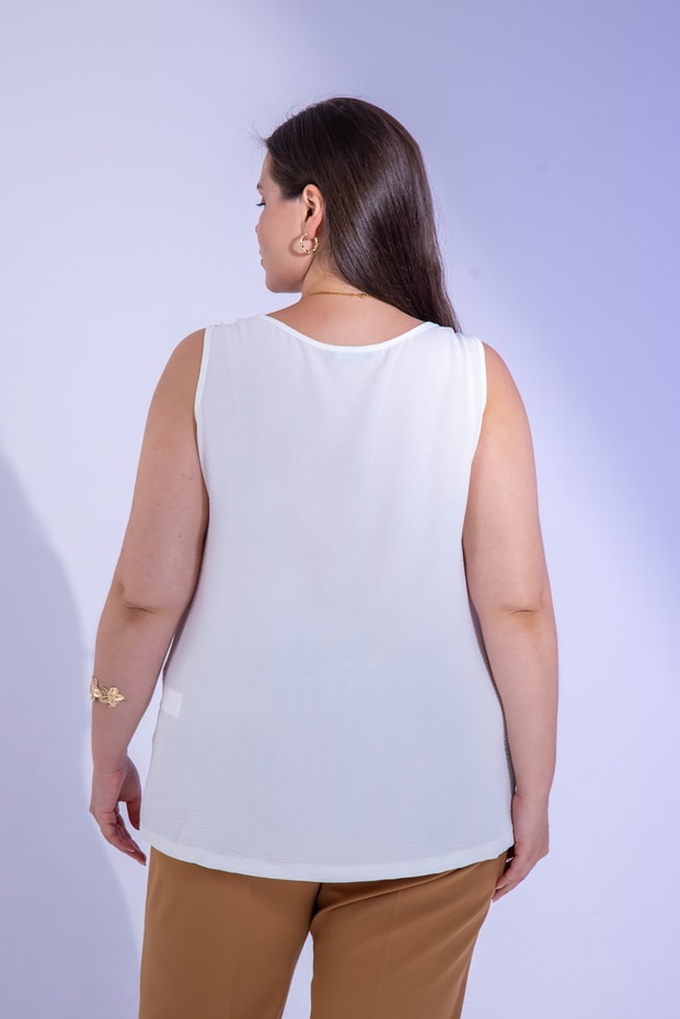 Büyük Beden 3331137 Omuzu Tokalı Bluz  Beyaz