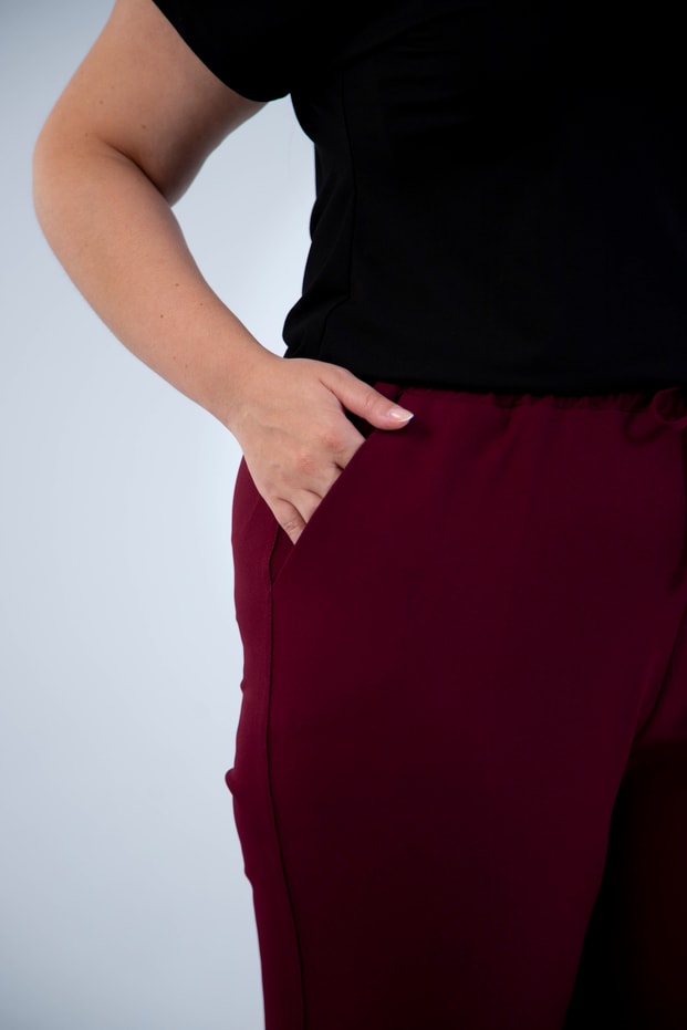 Büyük Beden 4010 Beli Bağcıklı Pantolon  Bordo