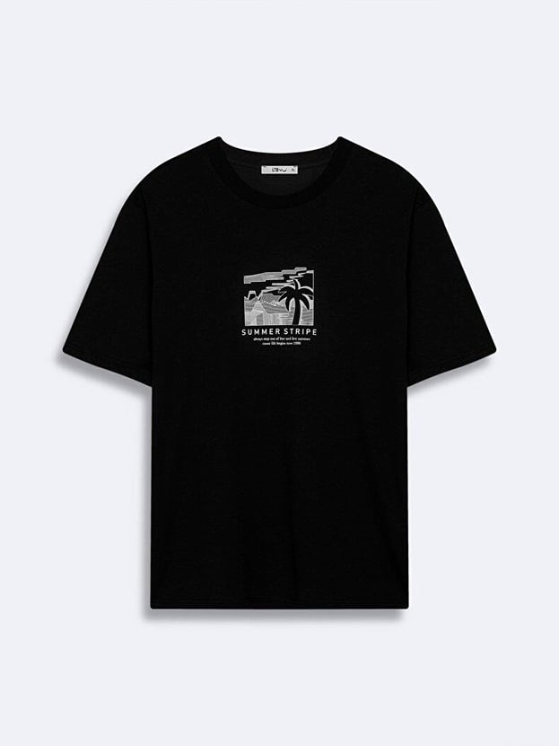 LTB SEZONO Erkek Sıfır Yaka Kısa Kol Regular Siyah T-Shirt 1225841796089