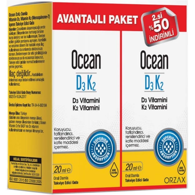 Orzax Ocean D3 K2 20 ml Takviye Edici Gıda Avantajlı Paket 8697595872772