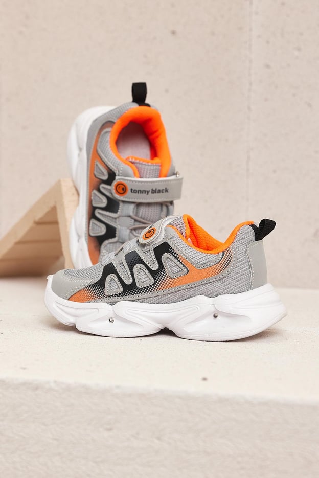 Rahat Kalıp Işıklı Cırtlı Çocuk Unisex Buz Portakal Spor Ayakkabı TBKMN5026