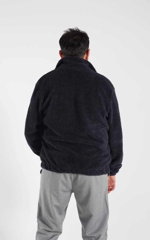 Lacivert Peluş Fermuarlı Sweatshirt