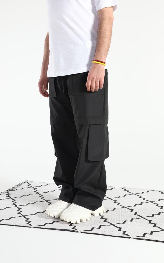 Siyah Kargo Cepli Baggy Pantolon