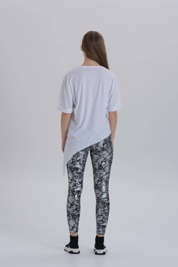 Antrasit Kadın Eiffel Baskı Detay Asimetrik Kesim T-shirt
