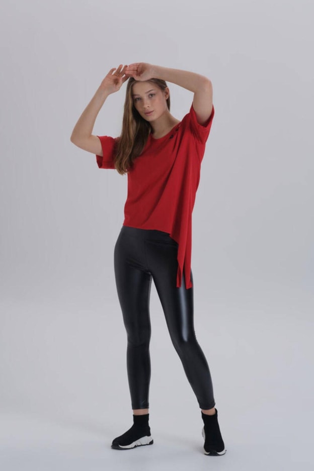 Antrasit Kadın Paris Baskı Detay Asimetrik Kesim T-shirt
