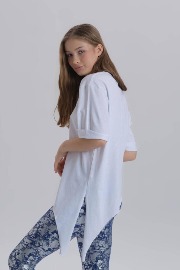Antrasit Kadın Paris Baskı Detay Asimetrik Kesim T-shirt