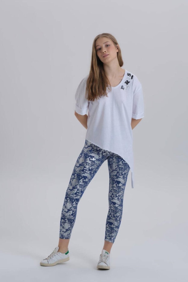 Antrasit Kadın Paris Baskı Detay Asimetrik Kesim T-shirt