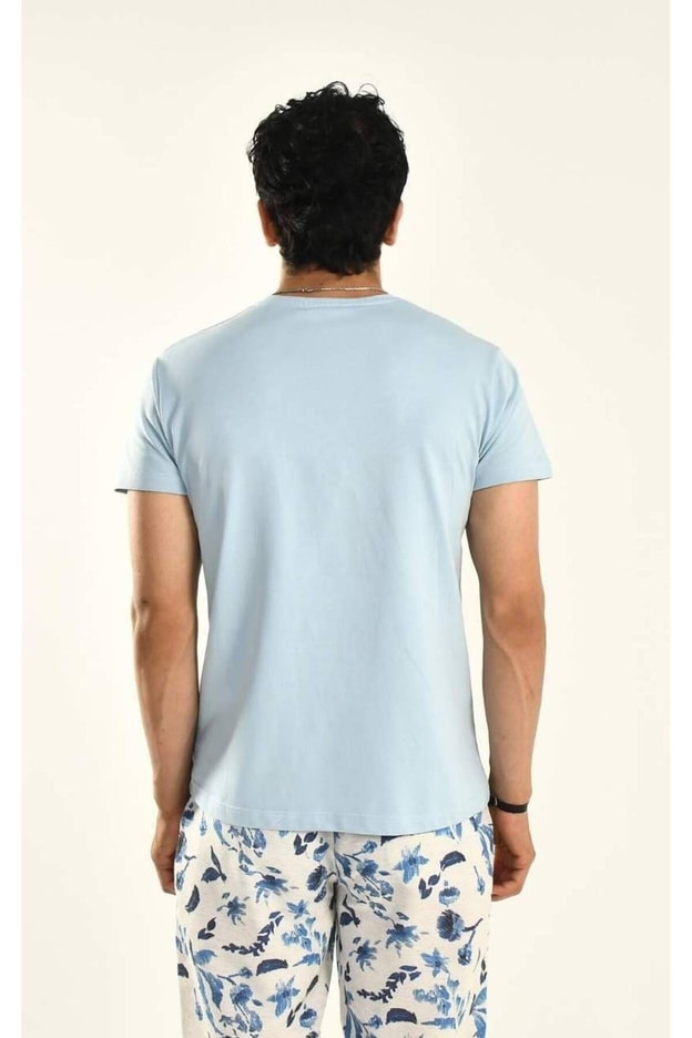 Bebe Mavisi İşleme Detaylı Bisiklet Yaka T-shirt