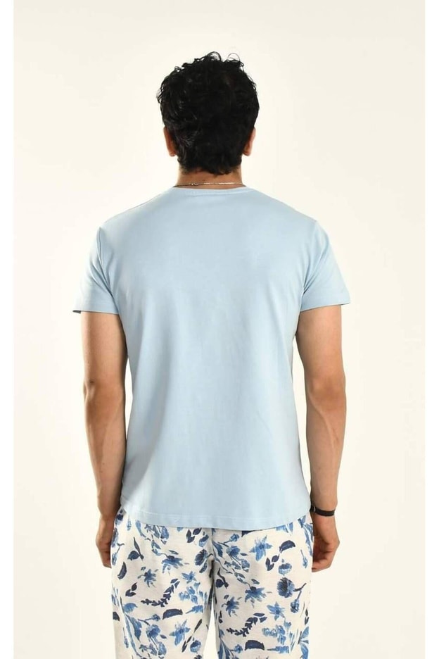 Bebe Mavisi İşleme Detaylı Bisiklet Yaka T-shirt