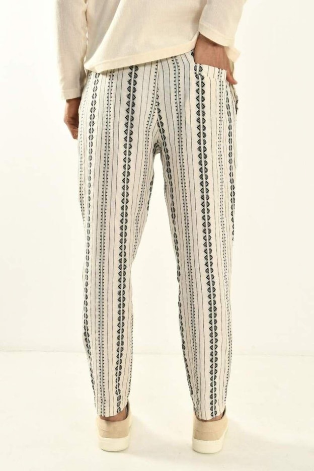 Bej Desenli Bohem Keten Pantolon 450349