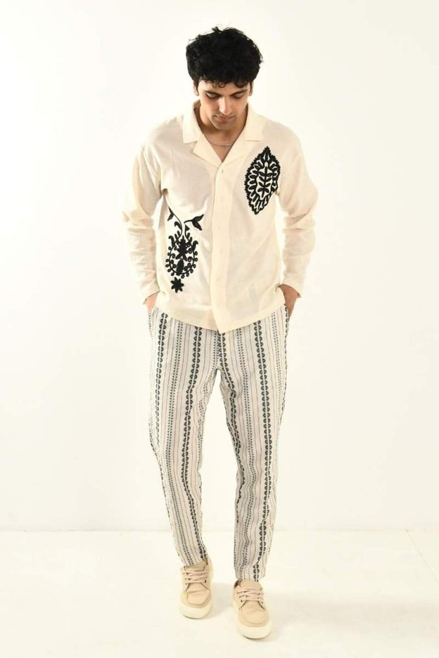 Bej Desenli Bohem Keten Pantolon 450349