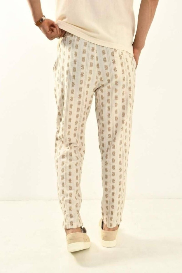 Bej Desenli Bohem Keten Pantolon 450349