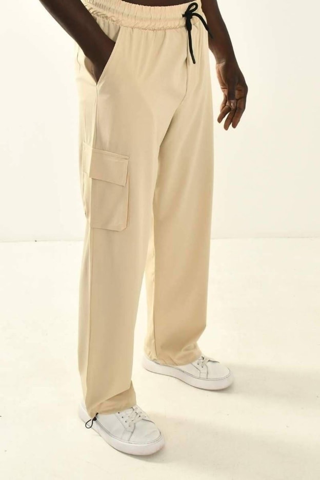 Bej Kargo Cepli Baggy Fit Pantolon
