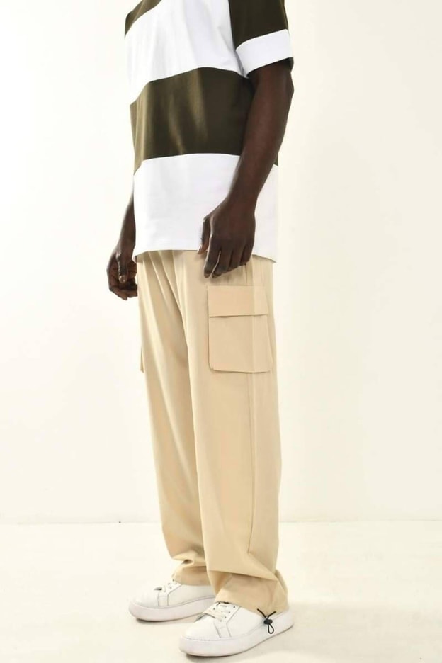 Bej Kargo Cepli Baggy Fit Pantolon