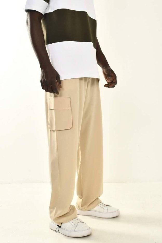 Bej Kargo Cepli Baggy Fit Pantolon