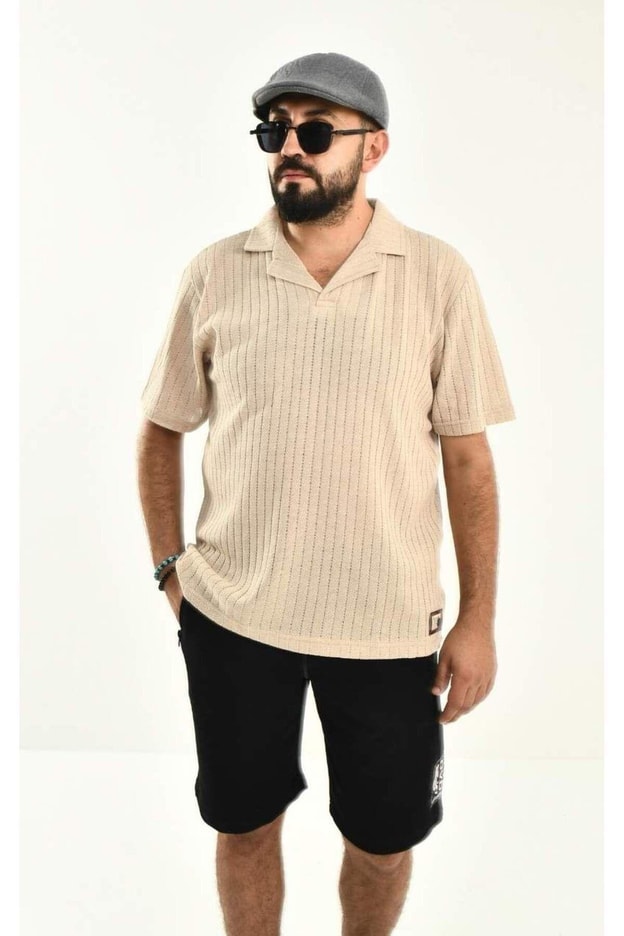 Bej Polo Yaka Erkek Triko T-shirt