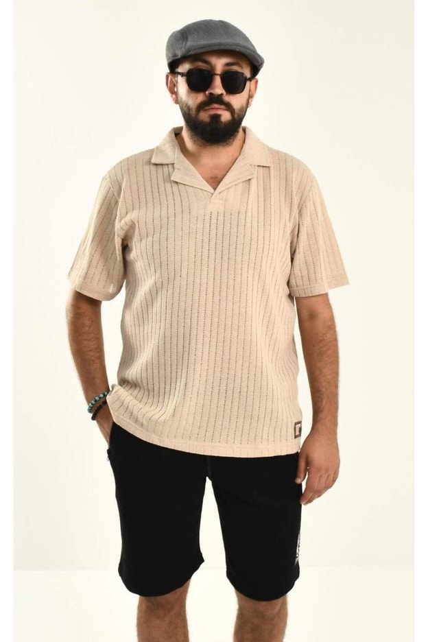 Bej Polo Yaka Erkek Triko T-shirt